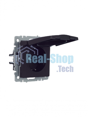 Розетка 1-местная IEK BRITE РСбш10-3-БрЧ (BR-R16-16-K02) с заземлением, с защитными шторками и крышкой, 16А, IP20, черный