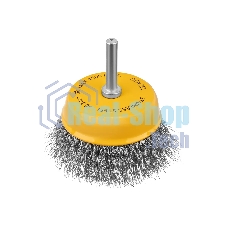 Щетка для дрели Denzel 75 мм, чашка, со шпилькой, нержавеющая витая проволока
