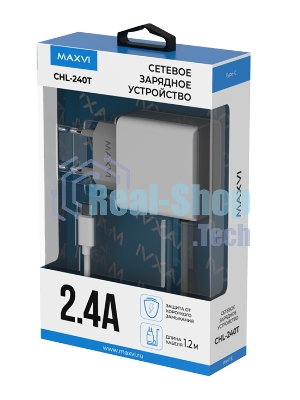 Сетевое зарядное устройство Maxvi CHL-240T 2.4A, with Type-C cable, белый