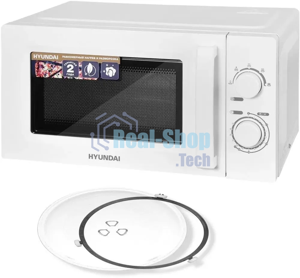 Микроволновая печь Hyundai HYM-M2005 белый, 20 л, 700 Вт, переключатели - поворотный механизм