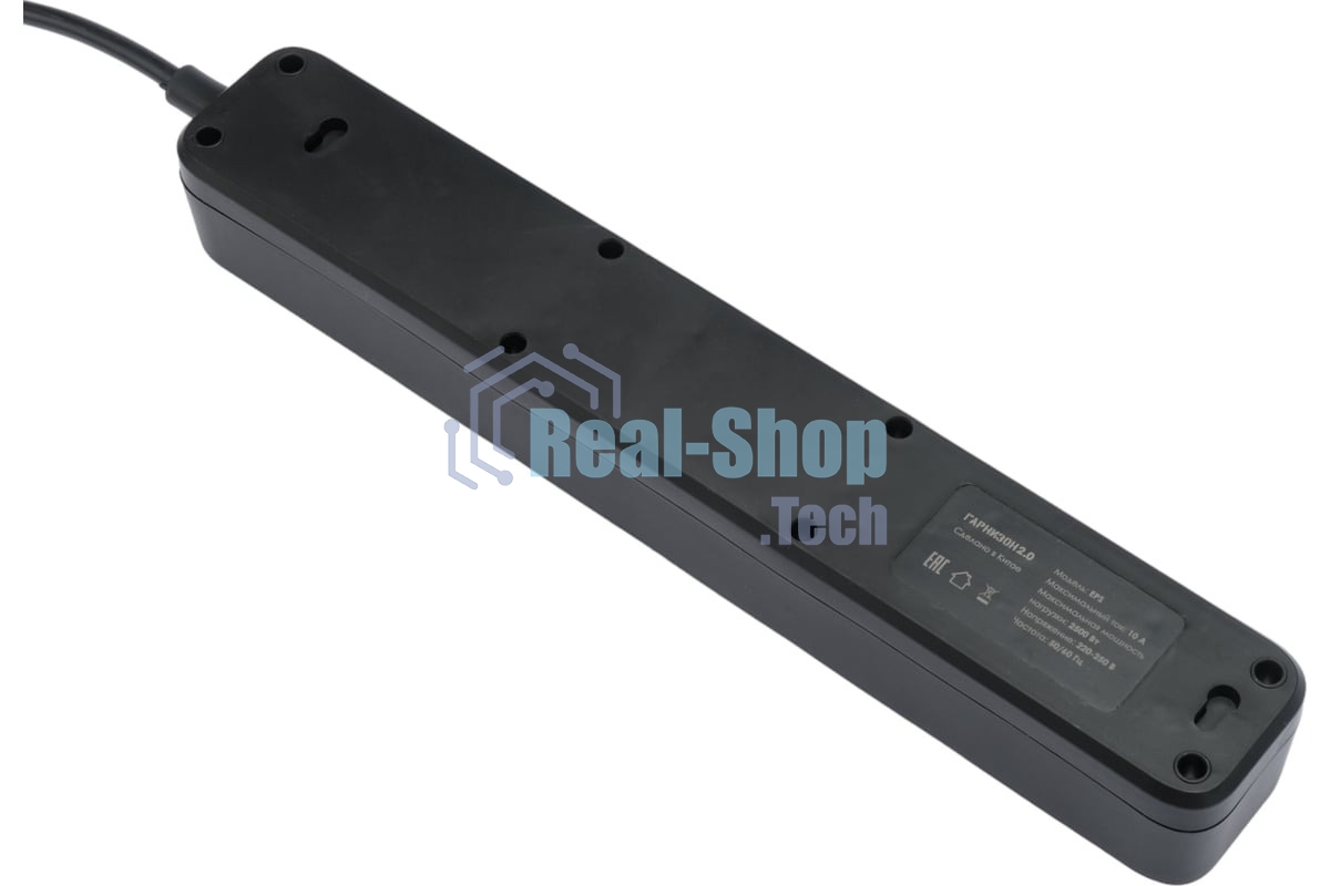 Сетевой фильтр Гарнизон 2.0 EPS-5-B-5, 5 р, 10А, 5 м, ур.защиты 2+, черный, пакет