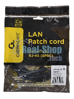 Патч-корд медный UTP Cablexpert PP10-3M/BK cat.5e, 3м, литой, многожильный, черный