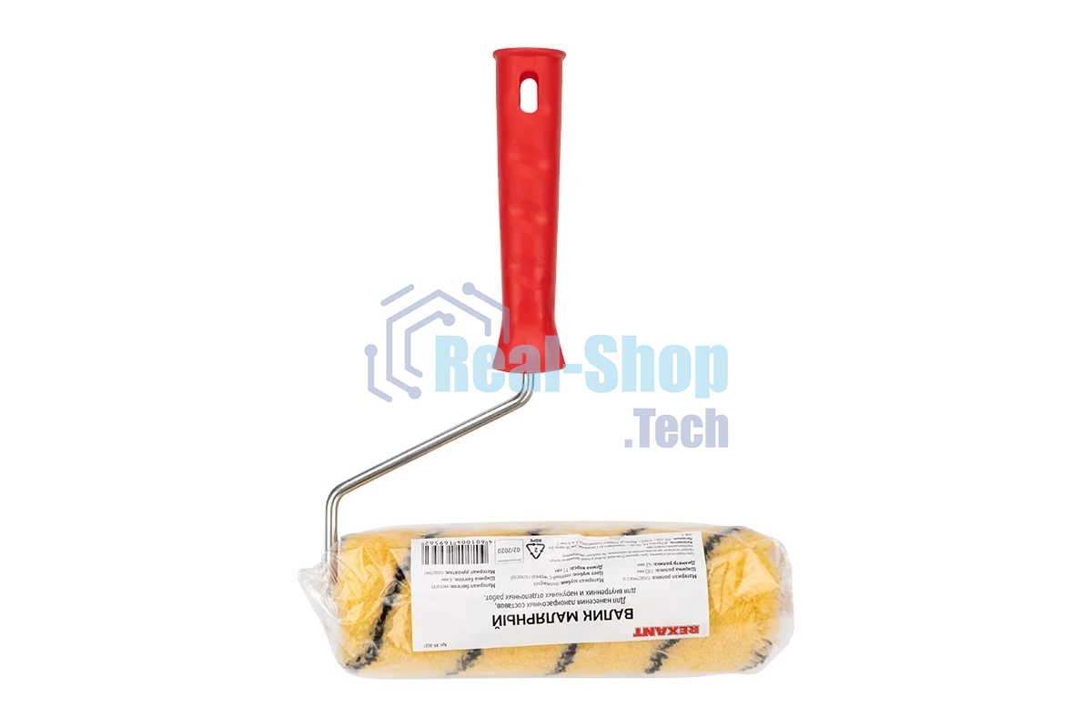 Валик Rexant полиакрил желтый с черной полосой, ворс 11 мм, ширина ролика 180 мм, бюгель 6 мм, Ø 42 мм