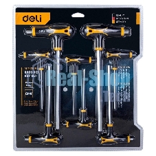 Набор шестигранных ключей Deli DL233108 8 шт. Материал: CR-V. Спецификация: 2x75 мм/2,5x75 мм/3x100 мм/4x100 мм/5x150 мм/6x150 мм/8x200 мм/10x200 мм. Удобная рукоять.