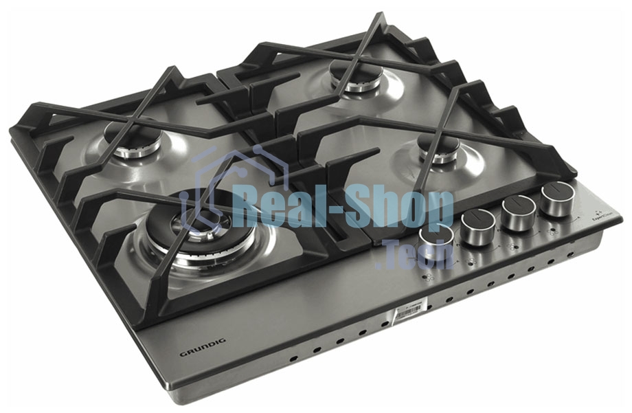 Газовая варочная поверхность Grundig GIGA 6234260 XE, 4 конфорки, нержавеющая сталь, 8500 Вт