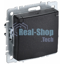 Розетка 1-местная IEK BRITE РСбш10-3-БрЧ (BR-R16-16-K02) с заземлением, с защитными шторками и крышкой, 16А, IP20, черный