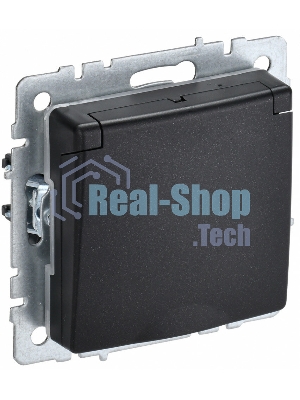 Розетка 1-местная IEK BRITE РСбш10-3-БрЧ (BR-R16-16-K02) с заземлением, с защитными шторками и крышкой, 16А, IP20, черный