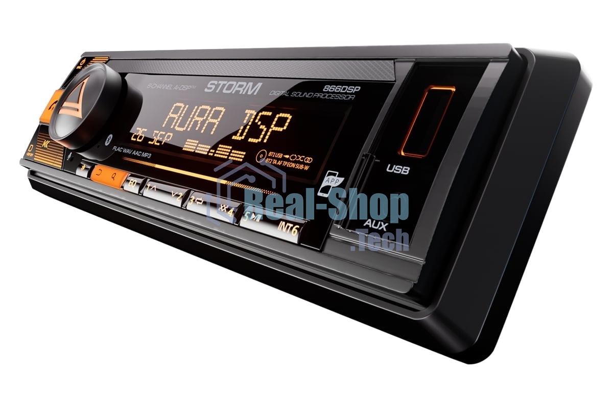 Автомагнитола AURA STORM-866DSP, 1 DIN, Bluetooth, USB Type-A, AUX, пульт ДУ