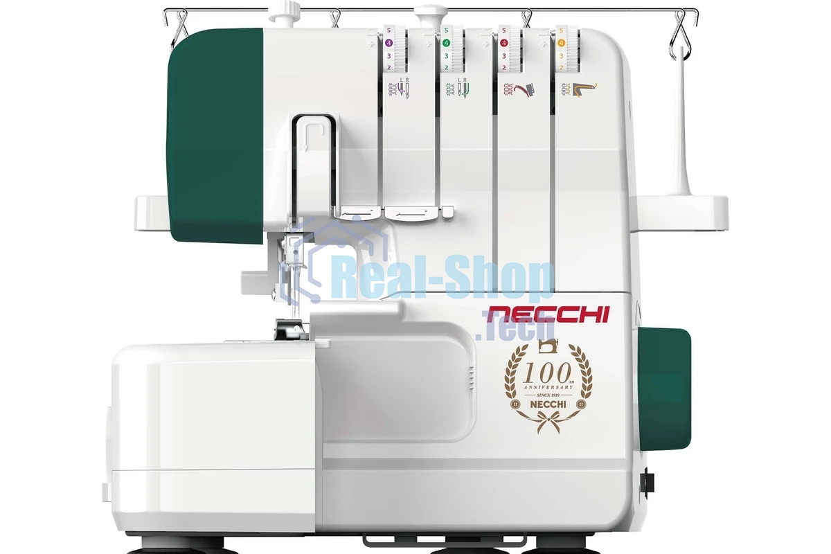 Оверлок Necchi 4537 2/3/4-х ниточный оверлок, LED подсветка, 12 видов швов, встроенный роликовый шов, встроенный дифференциал, свободный рукав, цветная система заправки, отключаемый верхний нож, металлическая станина¶Ширина шва 3 – 7мм, мах.длинна стежка 