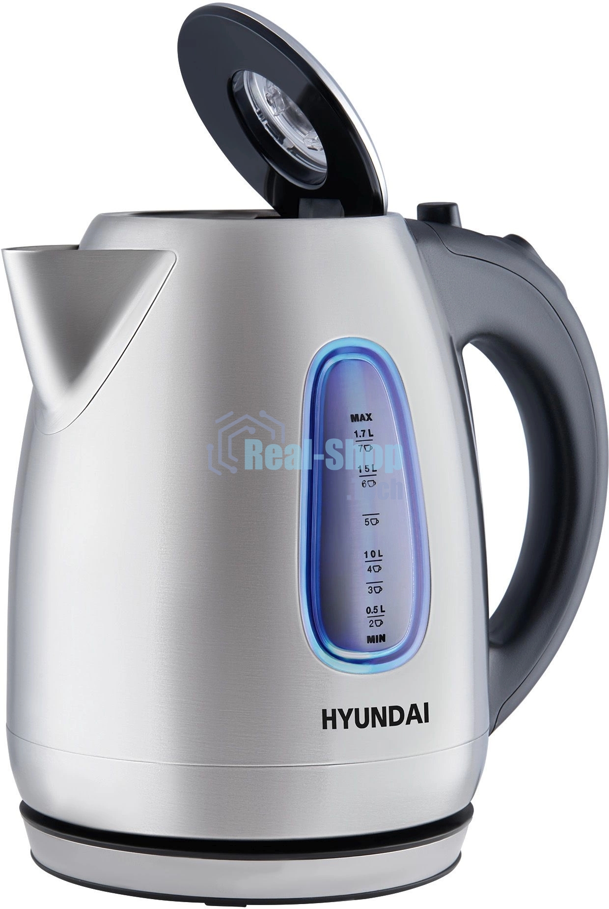 Чайник электрический Hyundai HYK-S2402 1.7л. 2200Вт серебристый матовый/черный (корпус: нержавеющая сталь)