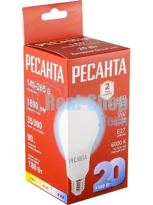 Лампа светодиодная Ресанта LL-R-A80-20W-230-6K-E27 груша