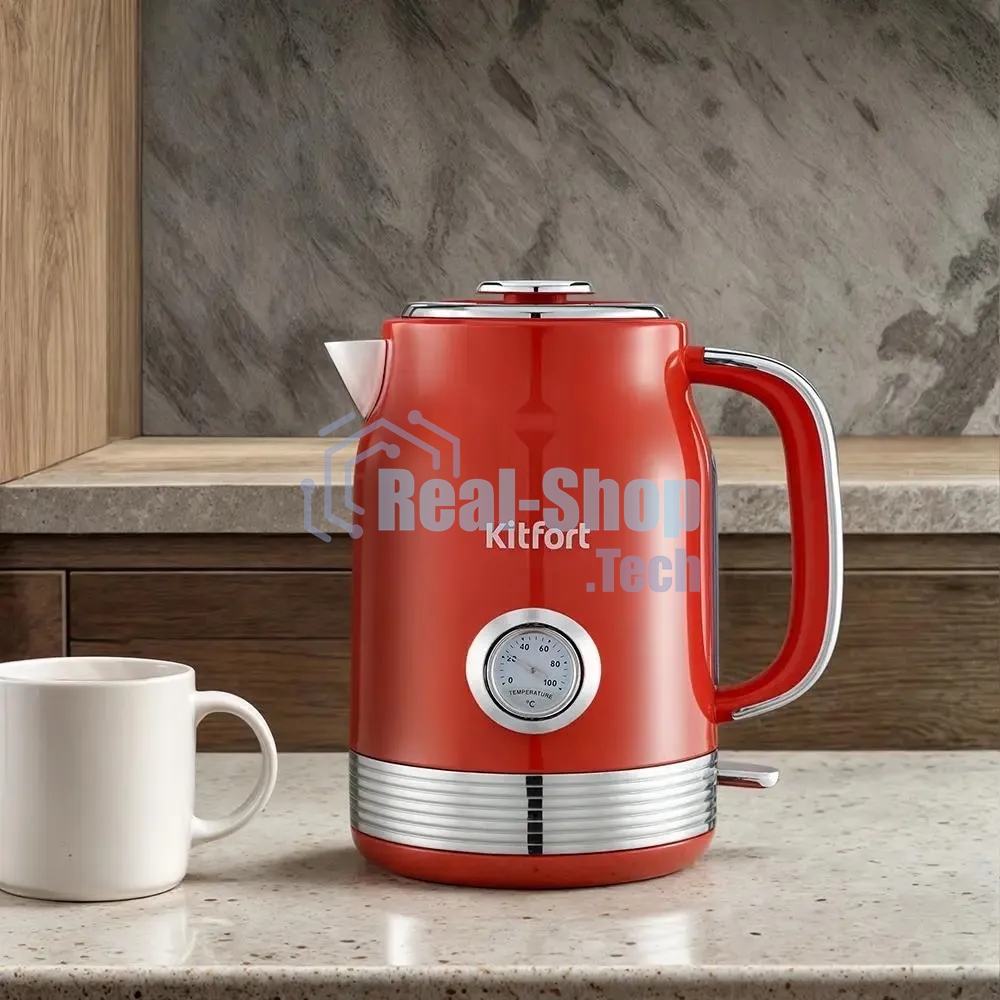 Чайник электрический Kitfort КТ-6791 1.7 л, 2200 Вт, красный/серебристый корпус: металл/пластик