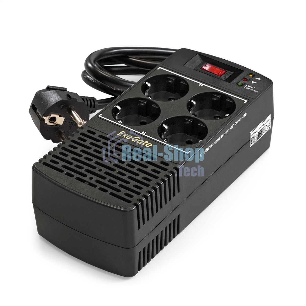 Стабилизатор ExeGate Power AD5000-1000 (1000VA/500W, диапазон 150...280В, 4 евророзетки)