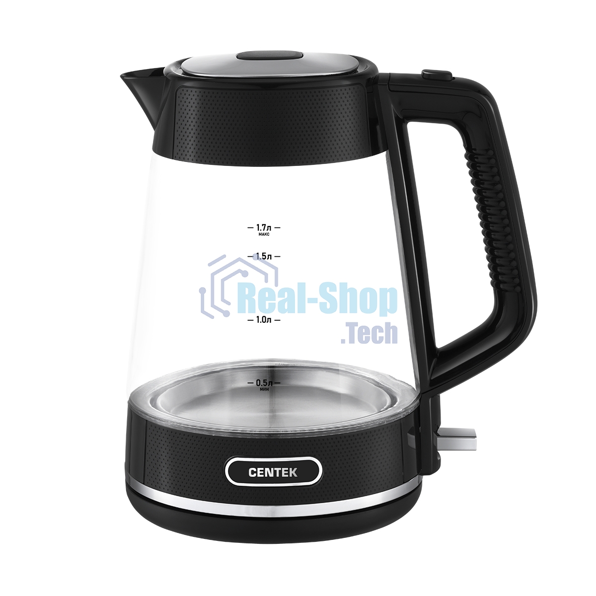 Чайник электрический Centek CT-1014 черный стекло 1.7л, 2200Вт, LED, Защита от перегрева, STRIX контроллер