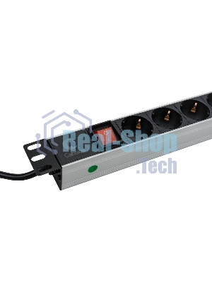 Блок силовых розеток Cabeus, Shuko х 8, вход IEC 320 C14, для шкафов, шнур 2 м, 50х490х50 мм (ВхШхГ), 10А, выключатель, черный