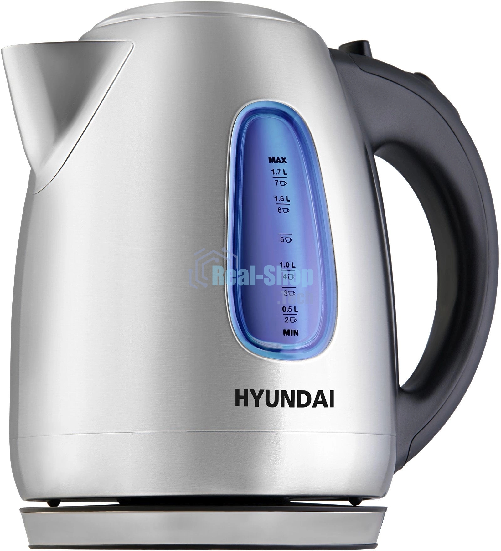 Чайник электрический Hyundai HYK-S2402 1.7л. 2200Вт серебристый матовый/черный (корпус: нержавеющая сталь)