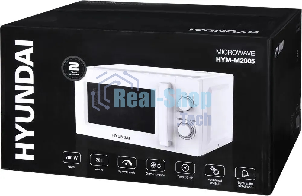 Микроволновая печь Hyundai HYM-M2005 белый, 20 л, 700 Вт, переключатели - поворотный механизм