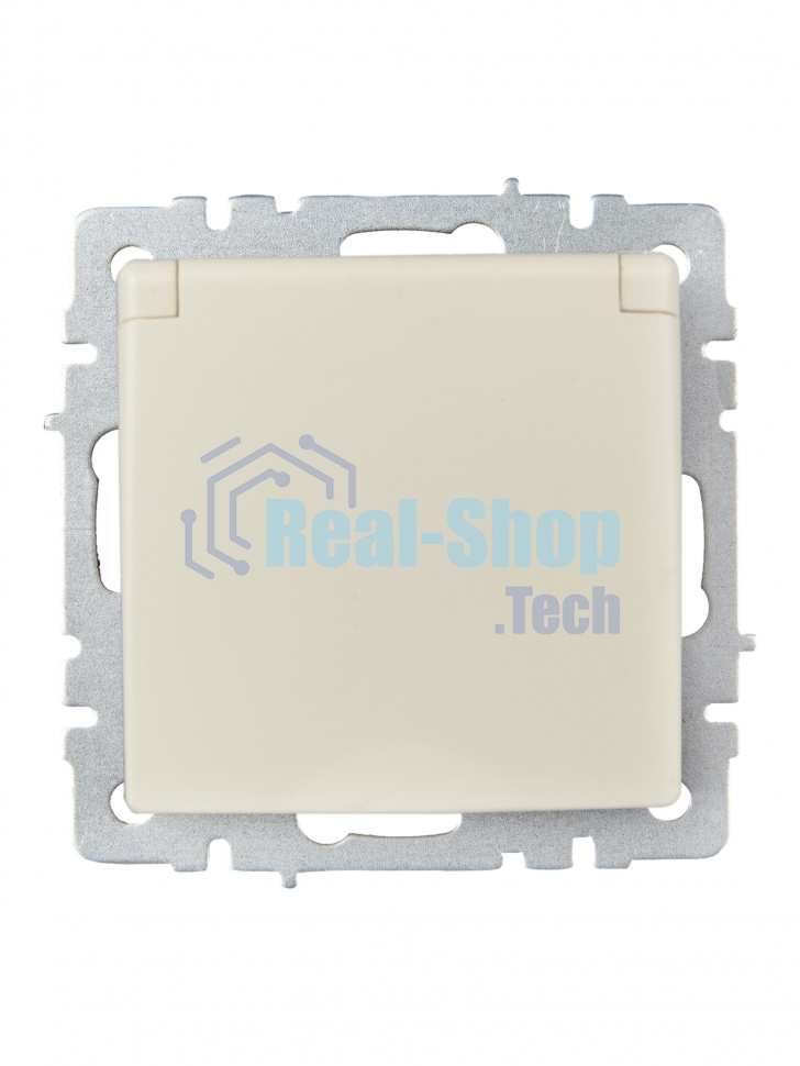 Розетка 1-местная IEK BRITE РСбш10-3-БрКр (BR-R16-16-K10) с заземлением, с защитными шторками и крышкой, 16А, IP20, бежевый