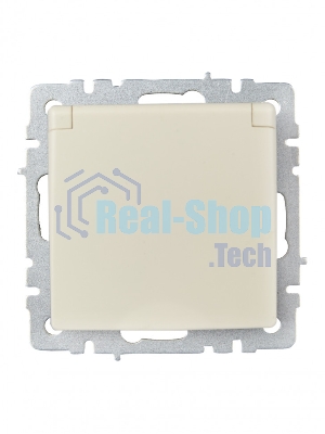 Розетка 1-местная IEK BRITE РСбш10-3-БрКр (BR-R16-16-K10) с заземлением, с защитными шторками и крышкой, 16А, IP20, бежевый
