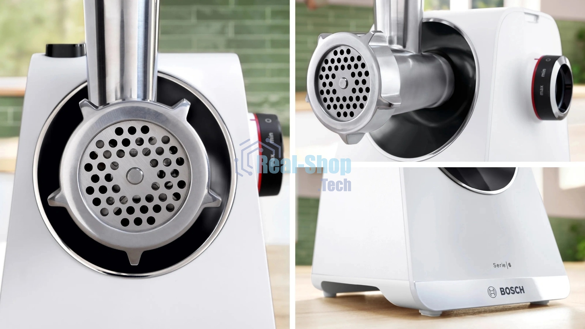 Мясорубка электрическая Bosch MFWS609W белый/черный, 2100 Вт, 3.5 кг/мин, реверс, насадки - 4
