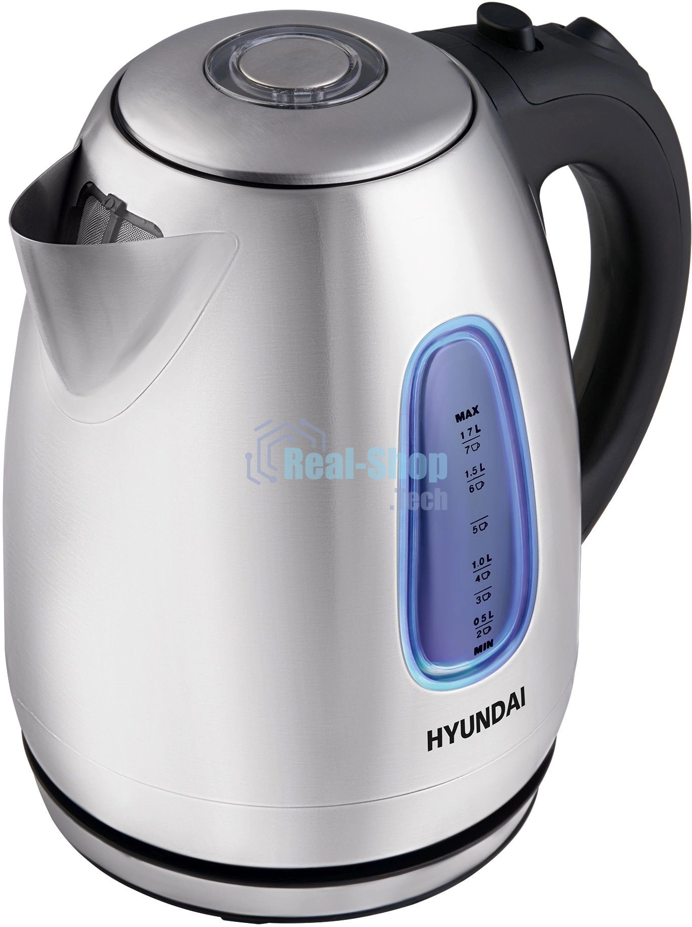 Чайник электрический Hyundai HYK-S2402 1.7л. 2200Вт серебристый матовый/черный (корпус: нержавеющая сталь)