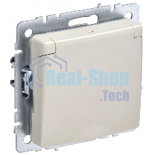 Розетка 1-местная IEK BRITE РСбш10-3-БрКр (BR-R16-16-K10) с заземлением, с защитными шторками и крышкой, 16А, IP20, бежевый