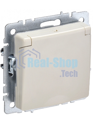 Розетка 1-местная IEK BRITE РСбш10-3-БрКр (BR-R16-16-K10) с заземлением, с защитными шторками и крышкой, 16А, IP20, бежевый
