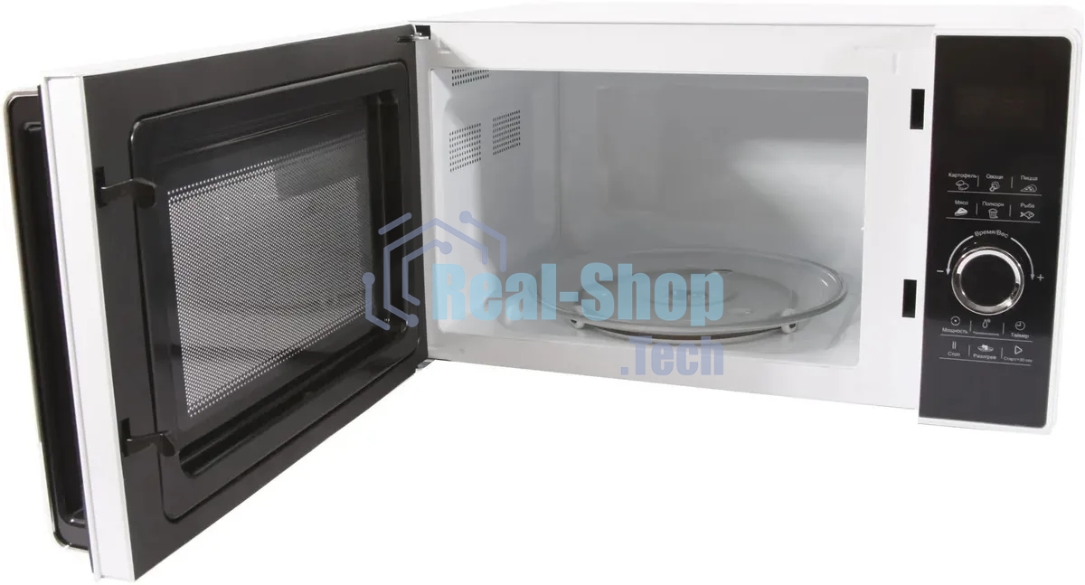 Микроволновая печь Pioneer MW356S белый, 23 л, 800 Вт, переключатели - сенсор/поворотный механизм