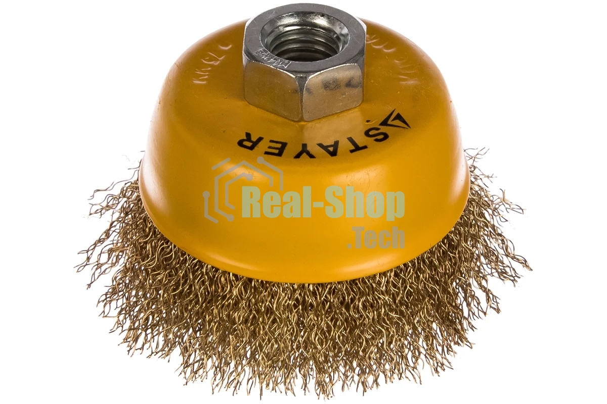 Кордщетка STAYER 35125-075_z01чашечная витая латунированная стальная проволока 0.3мм 75мм/М14