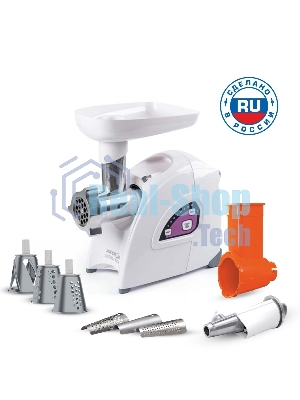 Мясорубка электрическая Аксион М642.02 белый, 2000 Вт, 3 кг/мин, реверс, защита от перегрузки, насадки - 4