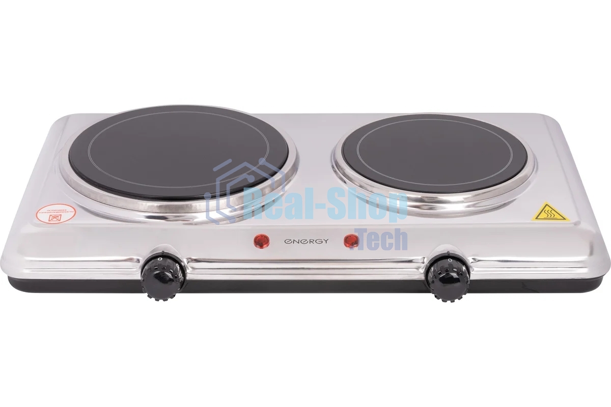 Плита настольная электрическая Energy EN-911 серебристый, 2,1 кВт, ТЭН, конфорки - 2, стеклокерамика, поворотные переключатели