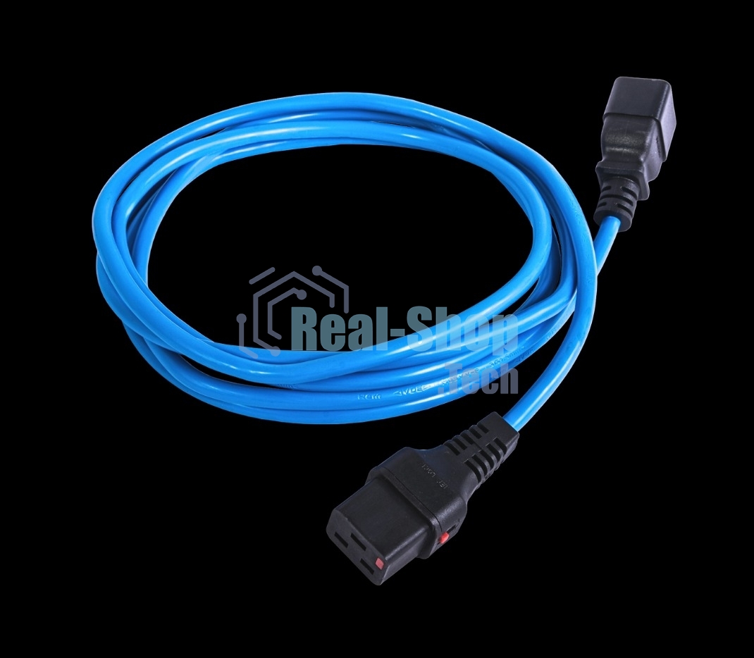 Шнур питания с фиксатором REM IEC 60320 C19/IEC 60320 C20, 16 А/250 В (3 x 1,5), 3 м, синий R-16-Cord-C19-C20-3-Blue