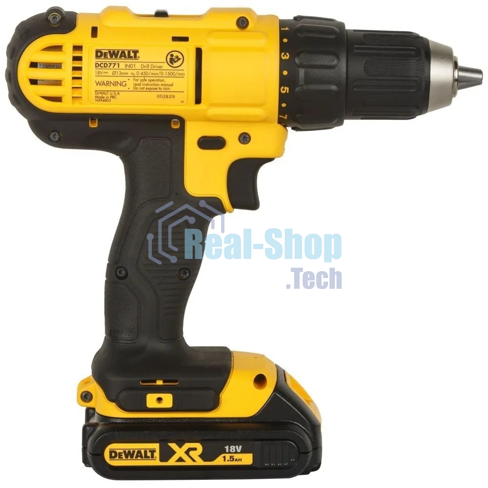 Дрель-шуруповерт DeWalt DCD771S2 18 В, 1,5 Ач, 42 Нм, щеточный