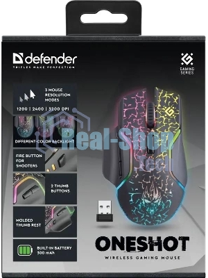 Мышь беспроводная Defender Oneshot GM-067 черный, 3200 dpi, радиоканал, USB, кнопки - 7