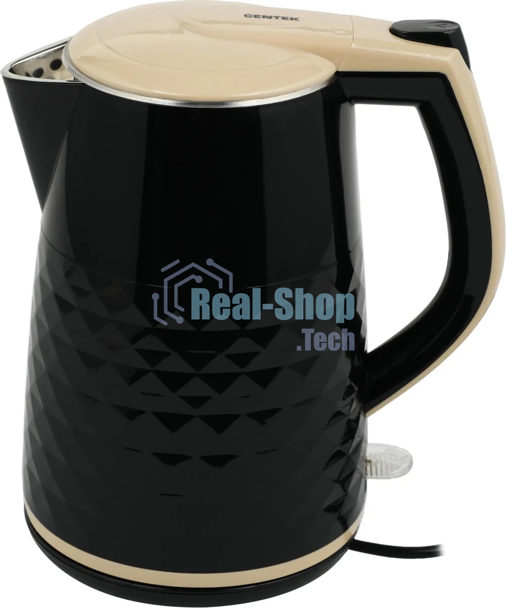 Чайник электрический Centek CT-0025 черный металл 1.8л, 1800W, двойные стенки, кнопка вкл. на ручке