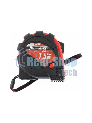 Рулетка Matrix Status magnet 3 fixations, 7,5 м х 25 мм, обрезиненный корпус, зацеп с магнитом