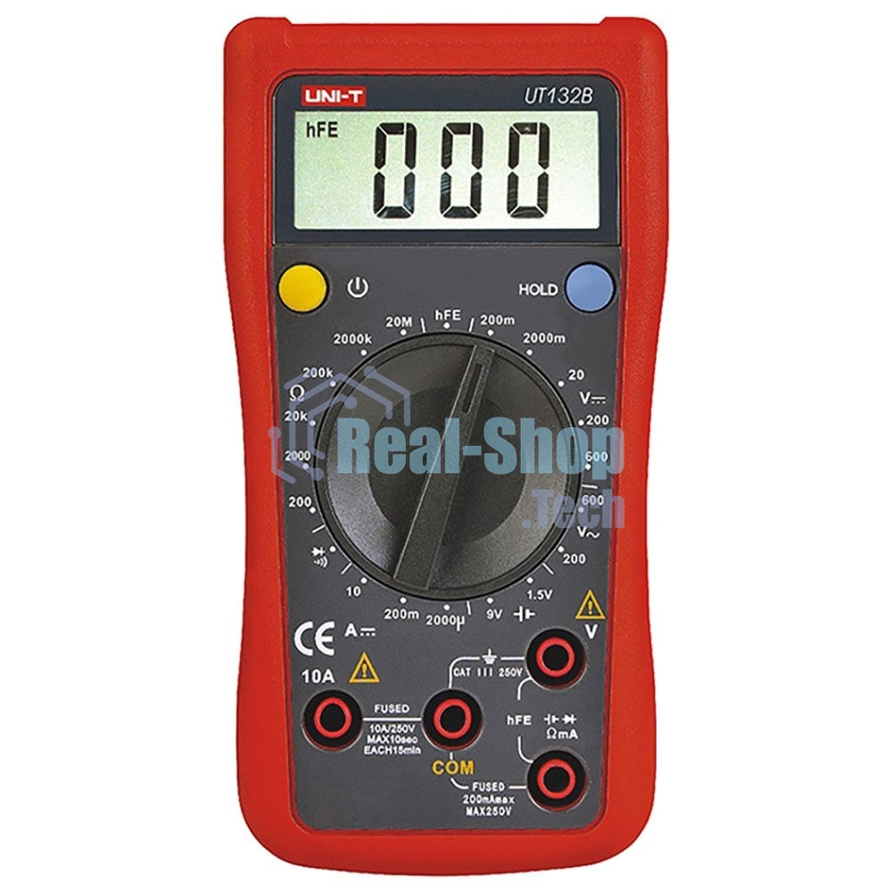 Цифровой мультиметр UNI-T UT132B Напряжение постоянного/переменного тока (600 В); постоянный ток (10А); Сопротивление (20 МОм); Тест батареи
