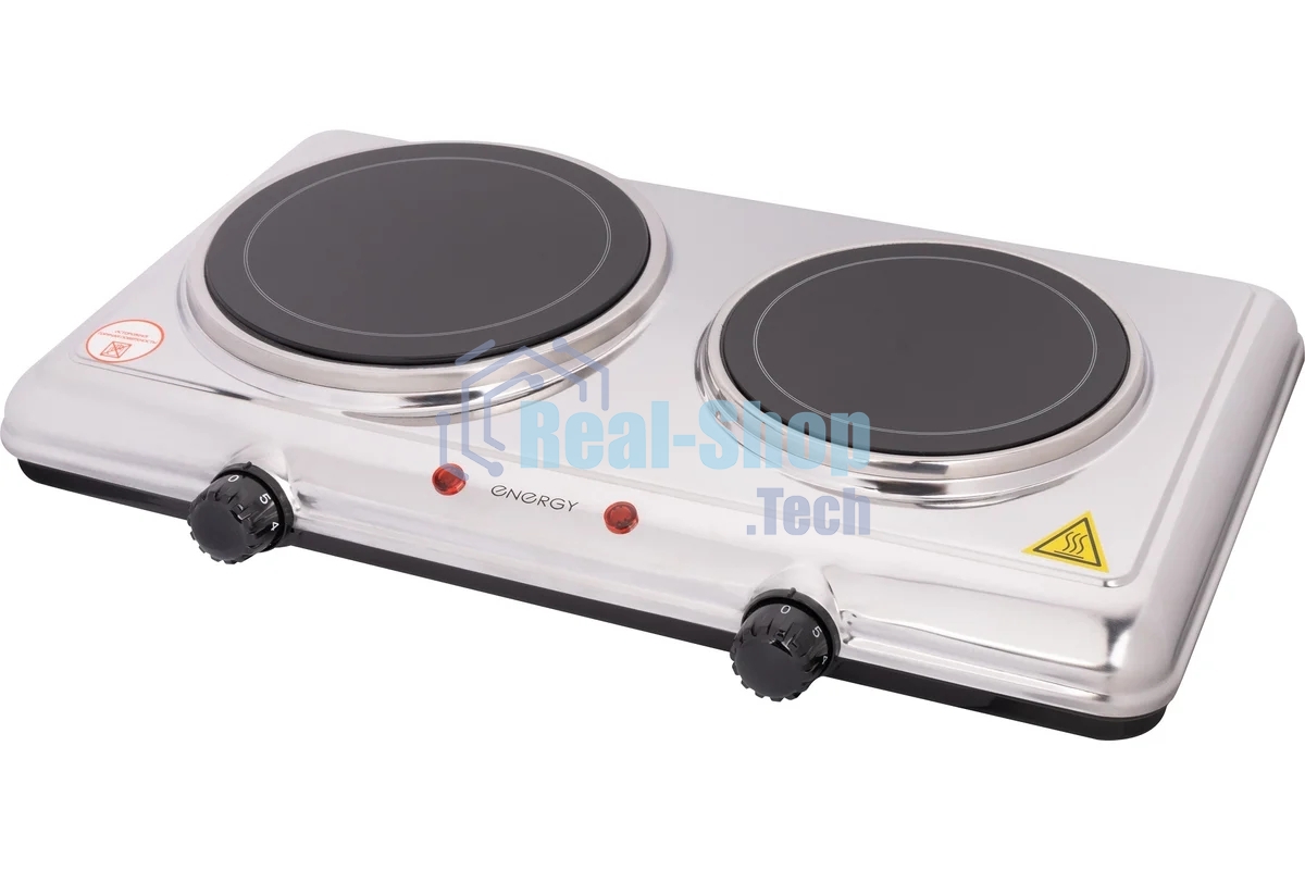 Плита настольная электрическая Energy EN-911 серебристый, 2,1 кВт, ТЭН, конфорки - 2, стеклокерамика, поворотные переключатели
