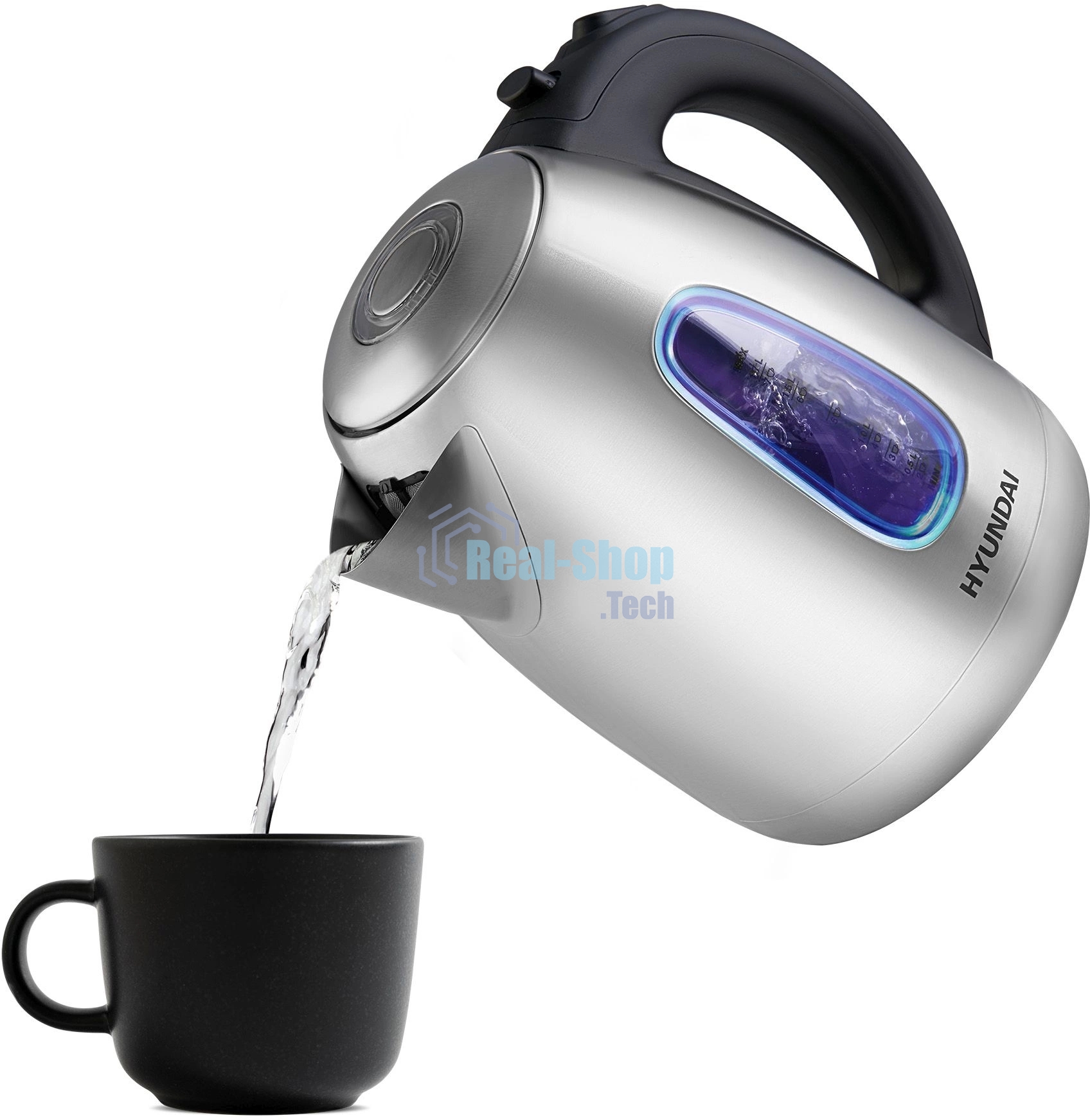 Чайник электрический Hyundai HYK-S2402 1.7л. 2200Вт серебристый матовый/черный (корпус: нержавеющая сталь)