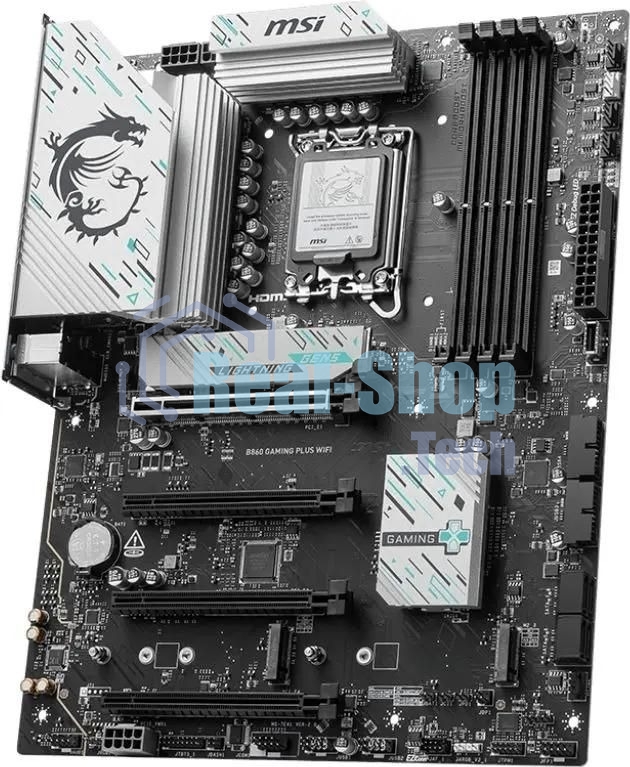 Материнская плата MSI B860 GAMING PLUS WIFI, LGA 1851, Intel B860, 4xDDR5, 4xSATA, 3xM.2, 1xPCIe 4.0 x4, 1xPCIe 5.0 x16, 1xDP, 1xHDMI, 1xUSB-C, 1x 5Gb LAN, 4xUSB-A 2.0, 2xUSB-A 3.2 Gen 1, 2xUSB 3.2 Gen 2, 7.1, 3x3.5 мм, ATX