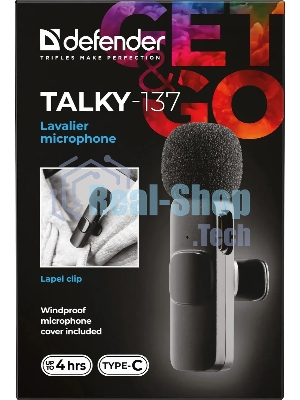 Петличный микрофон Defender Talky-137 wrls, черный, на прищепке, 1шт