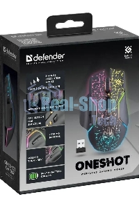 Мышь беспроводная Defender Oneshot GM-067 черный, 3200 dpi, радиоканал, USB, кнопки - 7
