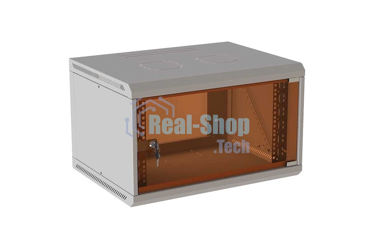 Шкаф коммутационный Suprlan (05-1093) настенный 12U 600x450 мм пер. дв. стекл направл. под закл. гайки 70 кг RAL 7035 385 мм 19 кг 500 мм