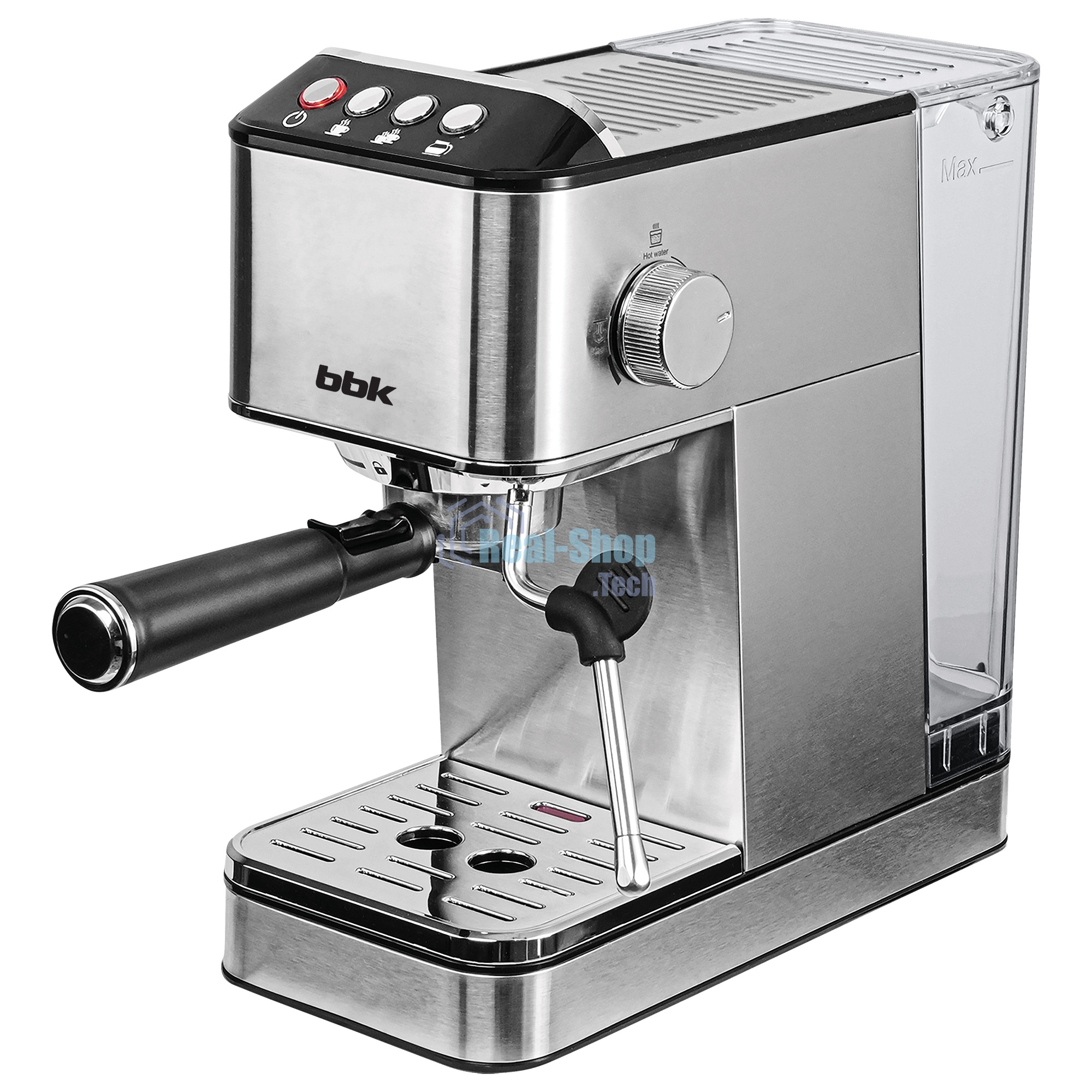 Кофеварка рожковая BBK BCM1501 нержавеющая сталь/черный, исп. кофе - молотый, 1.7 л, 1200 Вт, 20 бар