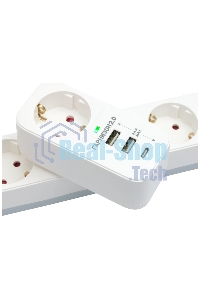 Сетевой фильтр Гарнизон SKT-1-CU2-W 2.0 Мультипорт однорозеточный, 1 р, 16А, 1xType-C, 2 х USB, ур.защиты 2+, белый (21440)