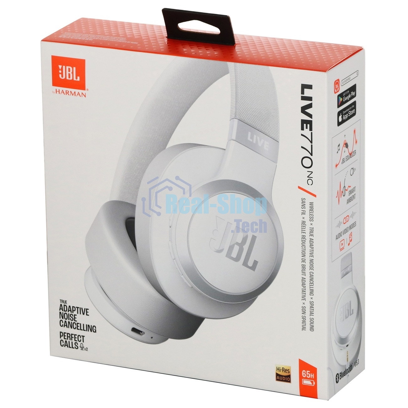 Беспроводные/проводные наушники JBL Live 770NC белый, полноразмерные, Bluetooth + проводной, адаптивное шумоподавление
