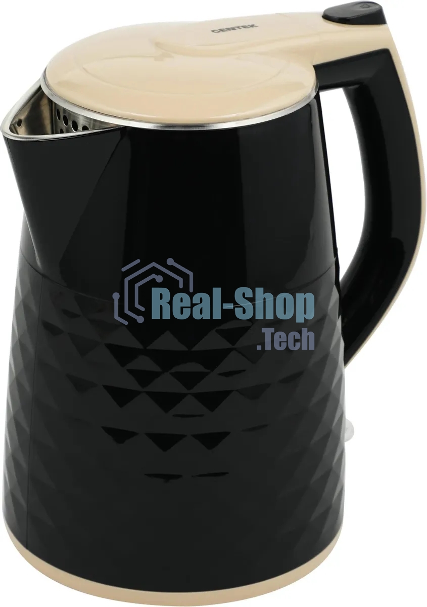 Чайник электрический Centek CT-0025 черный металл 1.8л, 1800W, двойные стенки, кнопка вкл. на ручке