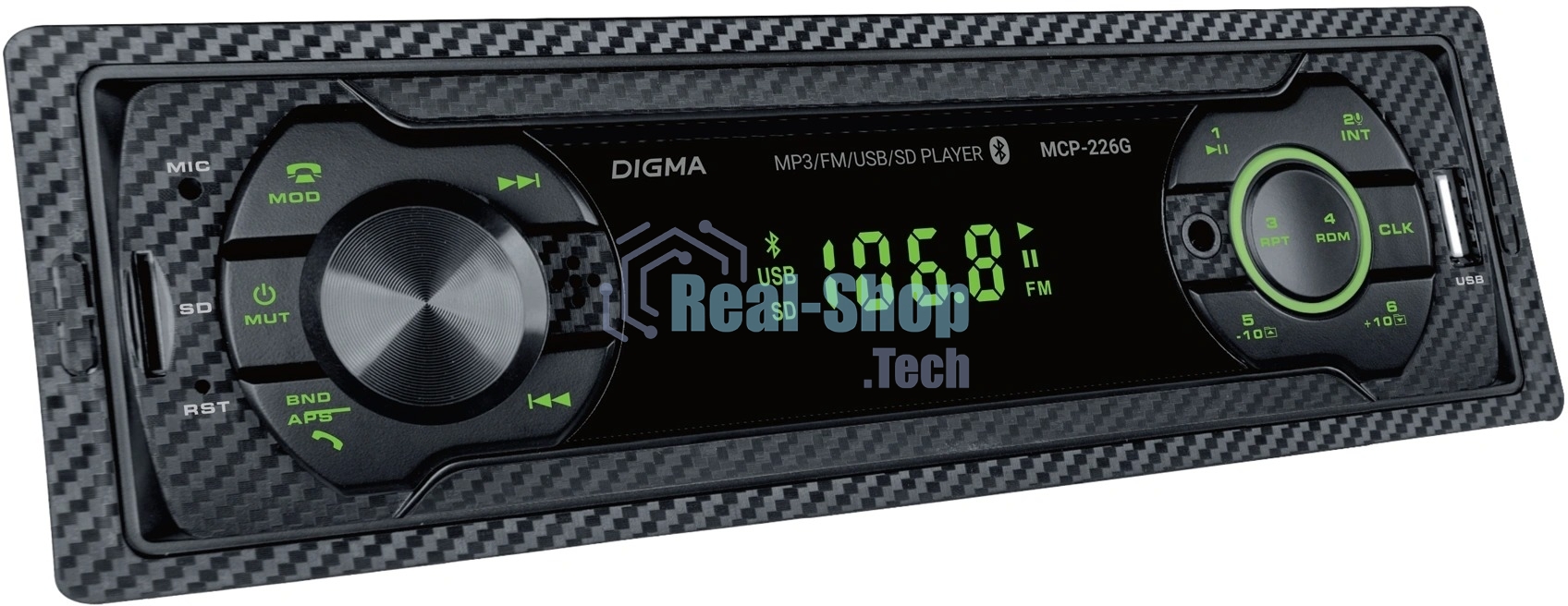Автомагнитола Digma MCP-226G, 1 DIN, USB Type-A, AUX