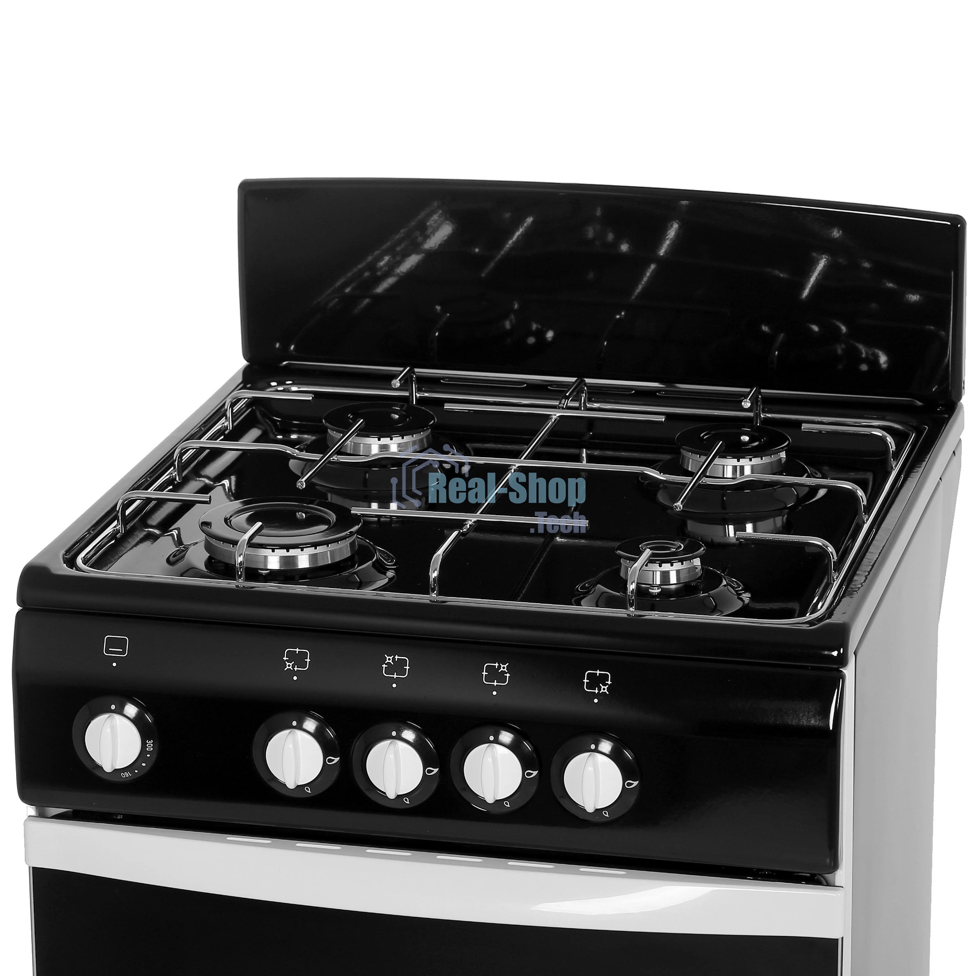 Плита газовая DeLuxe 5040.38 г (щиток) черный, конфорок 4 шт, духовка 43 л, 50 см x 85 см x 50 см