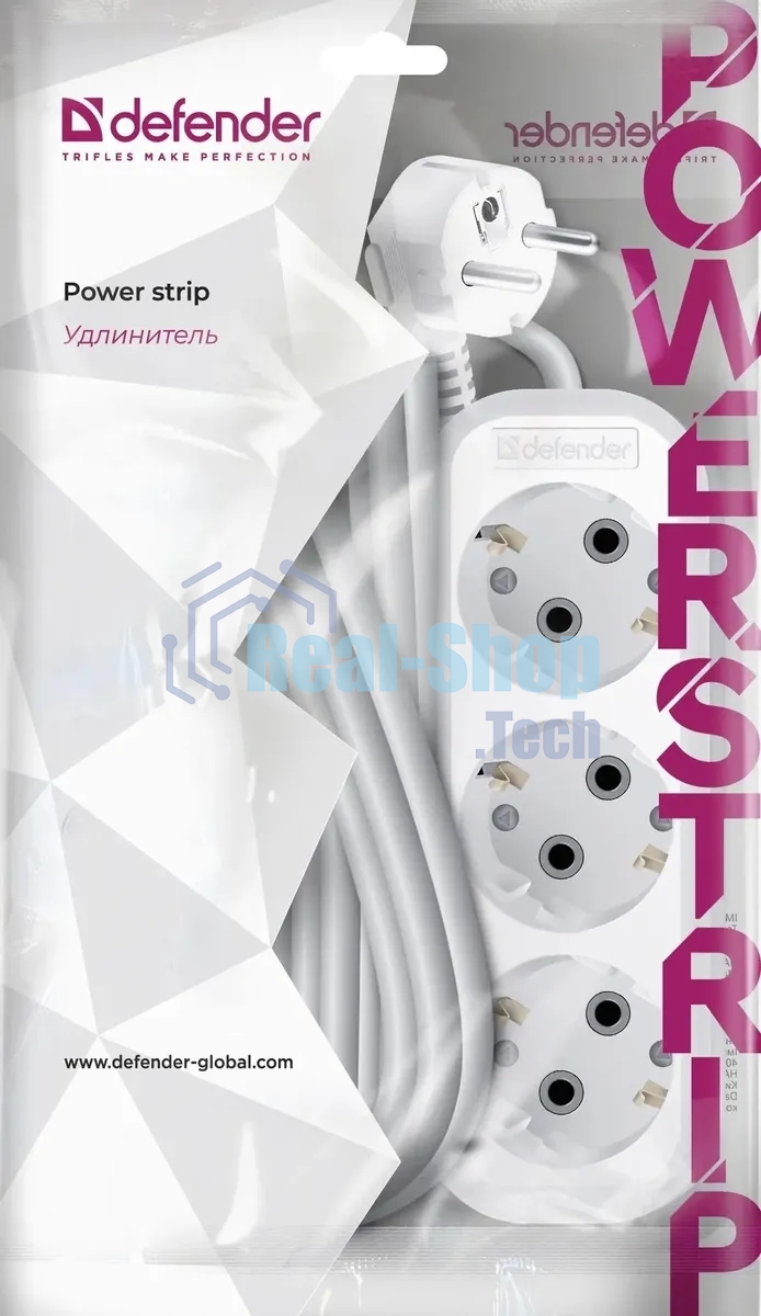 Удлинитель DEFENDER (99369) R330 16 А, 3 роз х 10 м, белый